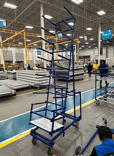 Custom built cart sits at 70 degree angle.